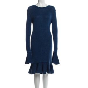 INTERMIX Women's Ally Ruffle Sweater Dress Blue Cotton knit Size Small